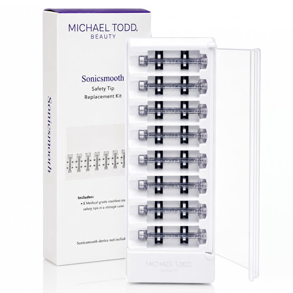 MICHAEL TODD front packaging showing eight single-use dermaplaning refills for convenience