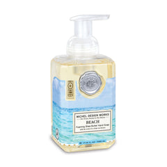 Michel Design Works front view of Beach foaming soap, elegant countertop accent