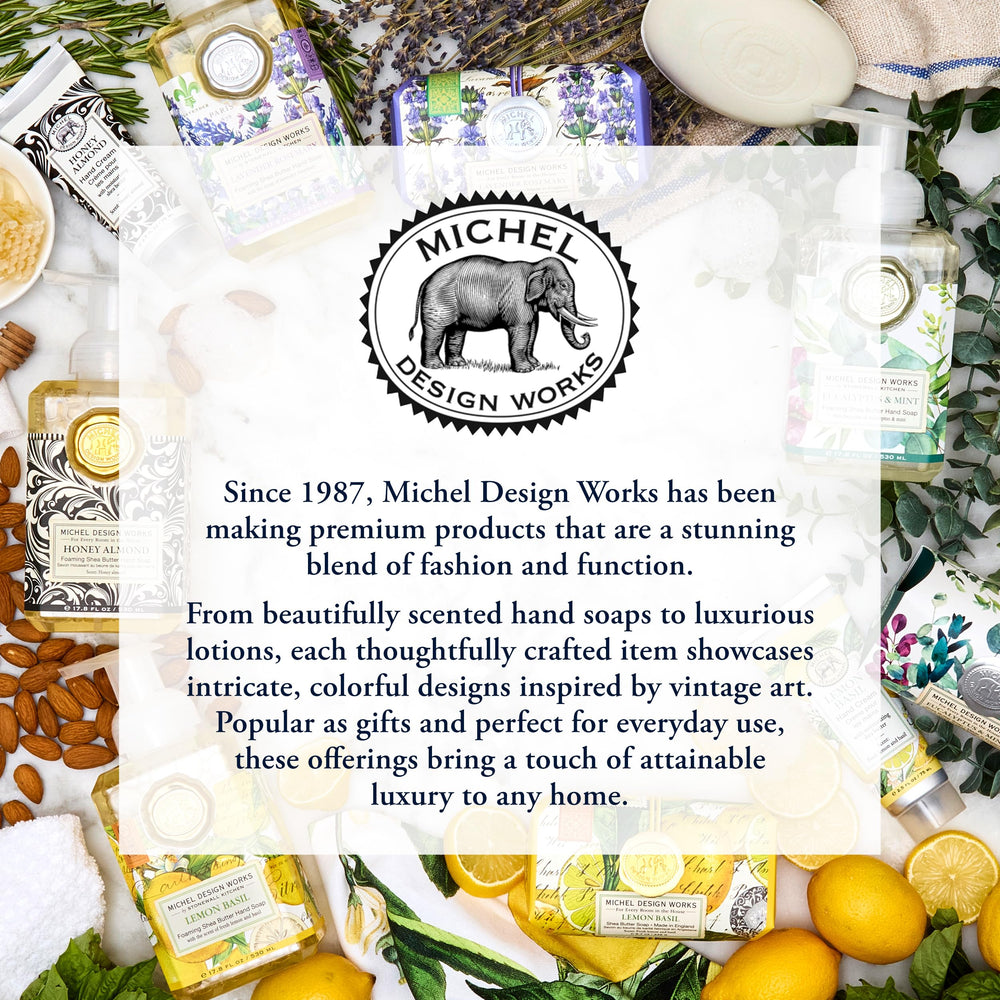 Michel Design Works bottle staged on kitchen counter with herbs benefit: fresh citrus-hybrid scent