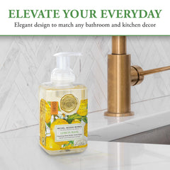 Michel Design Works foam texture on palm showing airy lather benefit: gentle cleansing