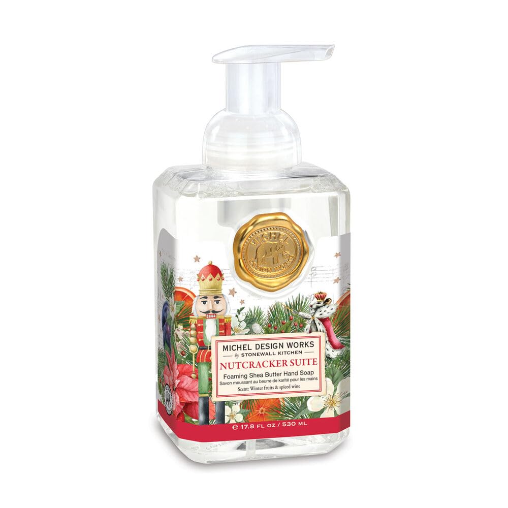 Michel Design Works front bottle shows decorative Nutcracker Suite packaging and seasonal appeal