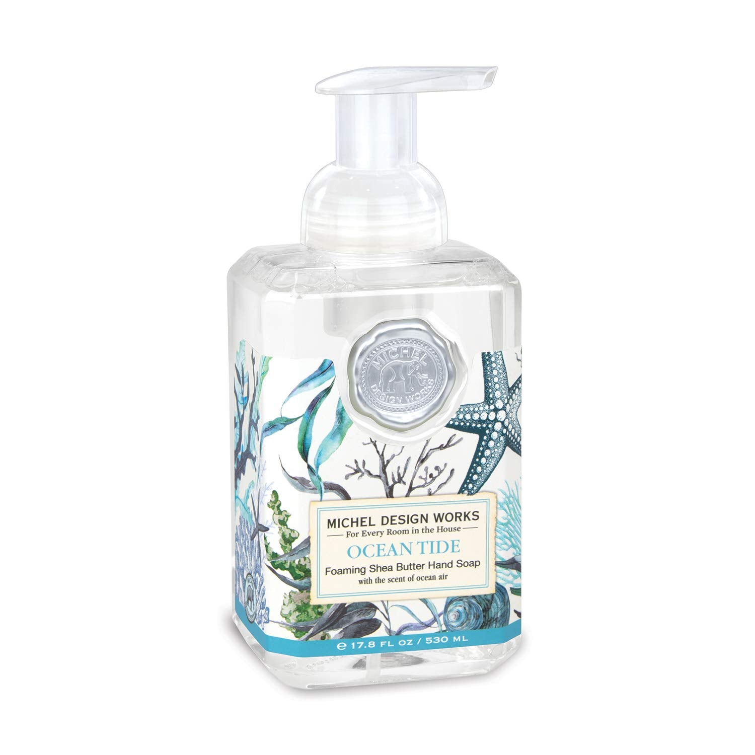 Michel Design Works front bottle showing ocean tide label and elegant packaging benefit