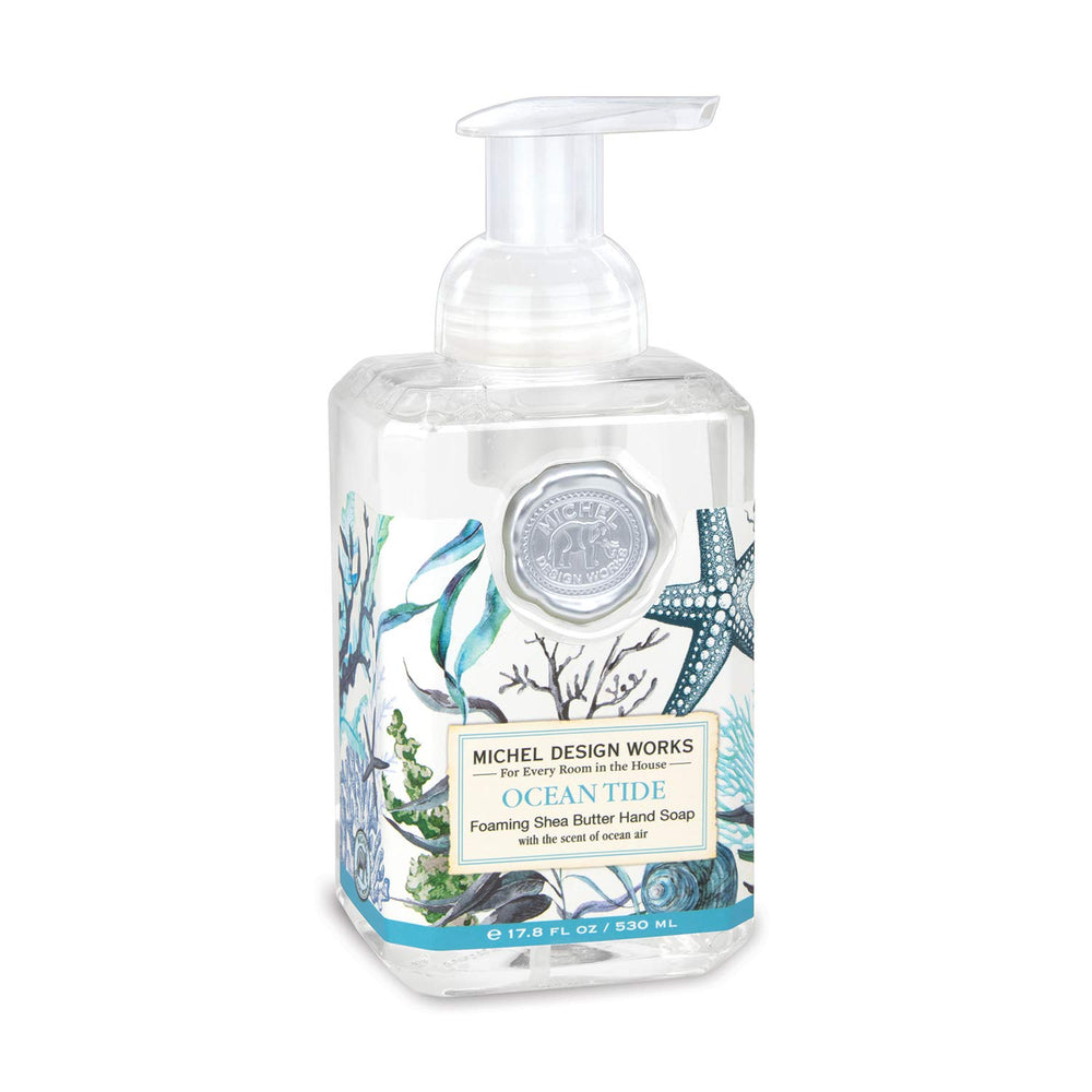 Michel Design Works front bottle showing ocean tide label and elegant packaging benefit