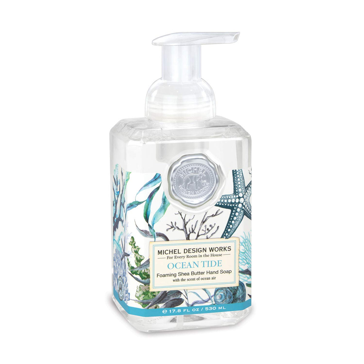 Michel Design Works front bottle showing ocean tide label and elegant packaging benefit