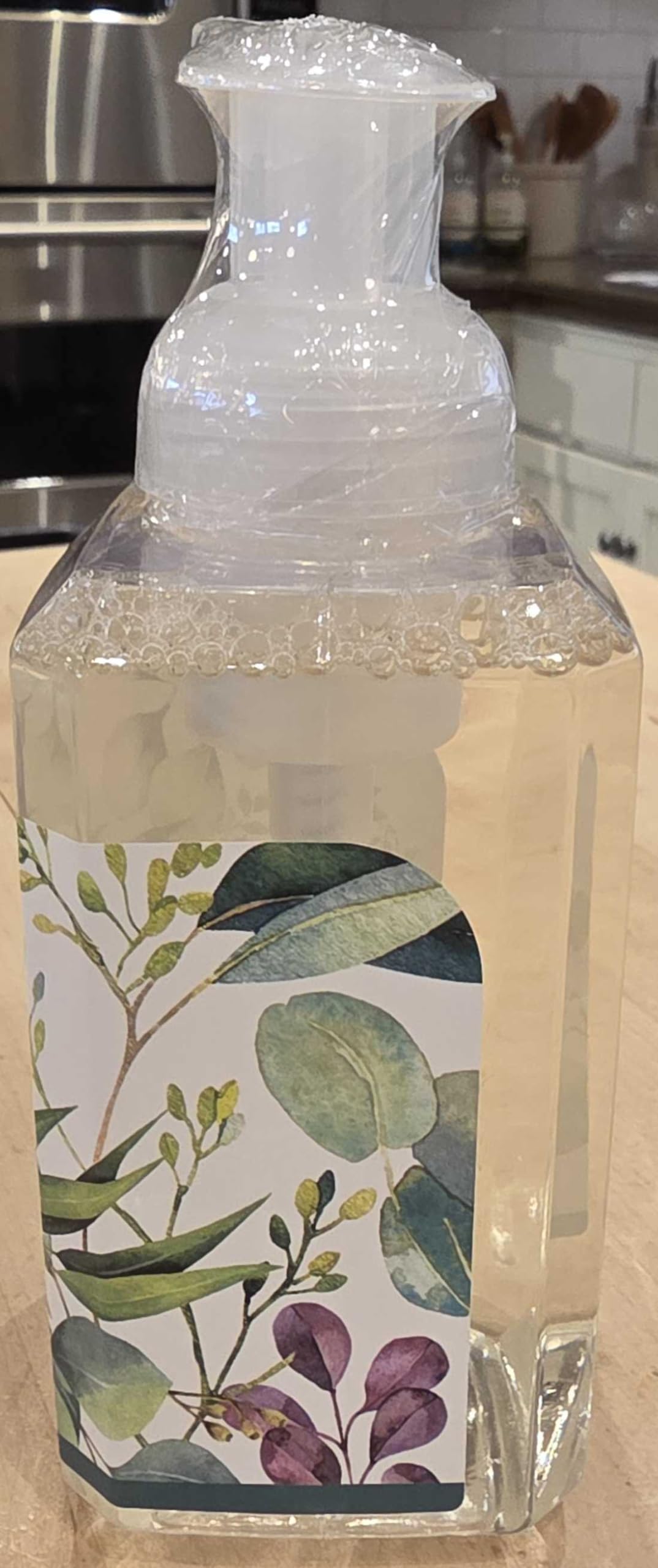 Michel Design Works bottle next to soap dish showing scale and convenient pump