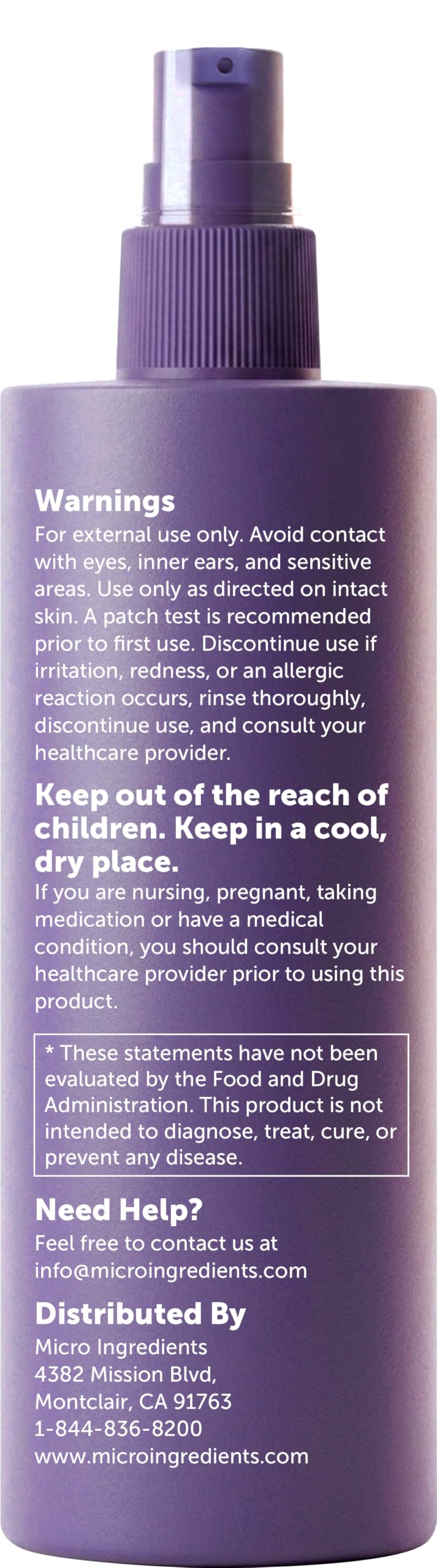 Micro Ingredients back label with directions and quality testing details for reassurance