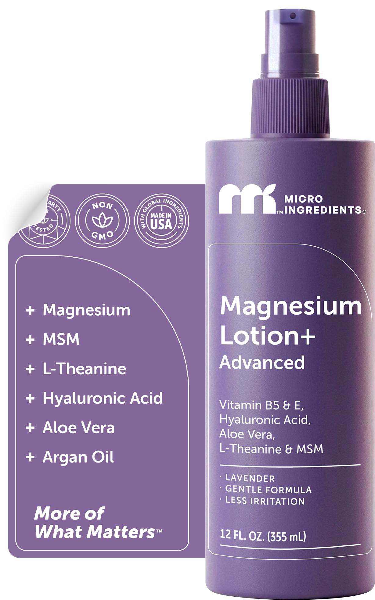 Micro Ingredients bottle front view showing lavender scent and calming benefit