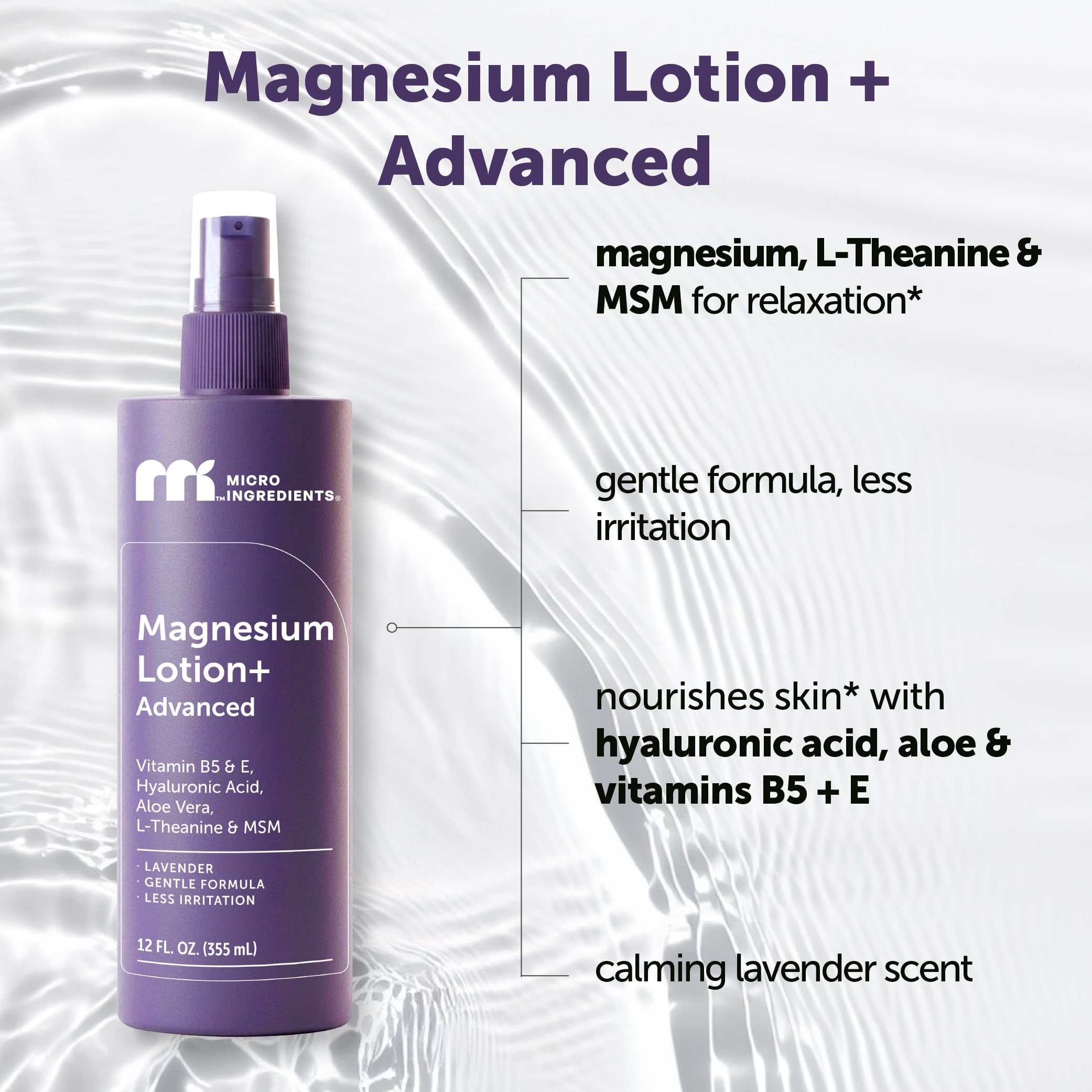 Micro Ingredients pump dispensing lotion highlighting easy application benefit