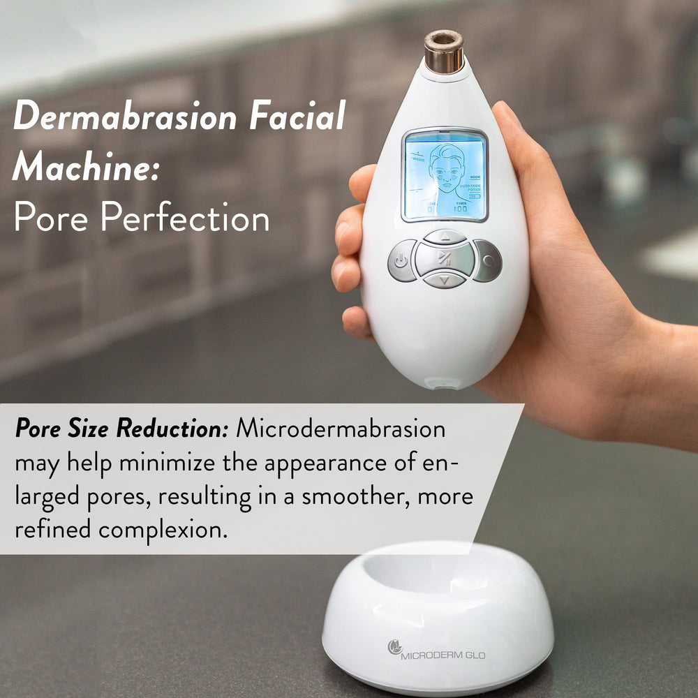 Microderm GLO held in hand showing size and portability for at-home facials