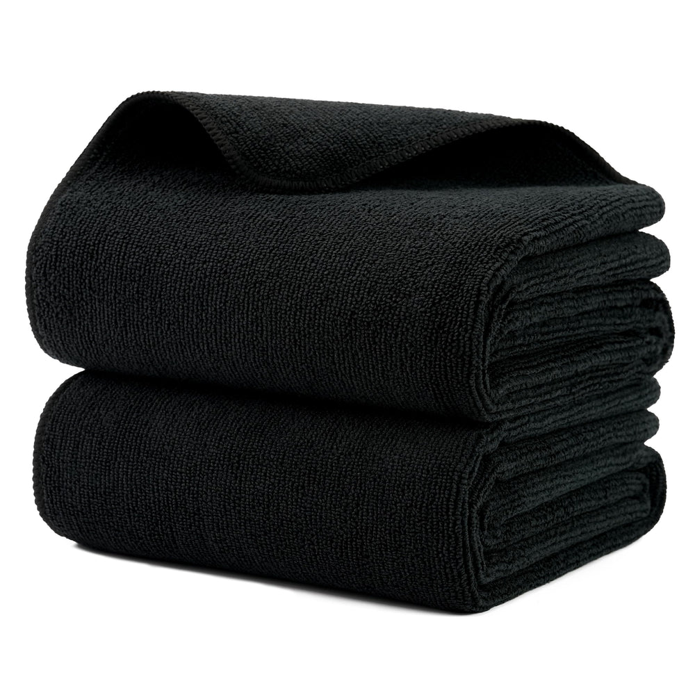 MICROFI front view of two black towels showing professional look and fast drying