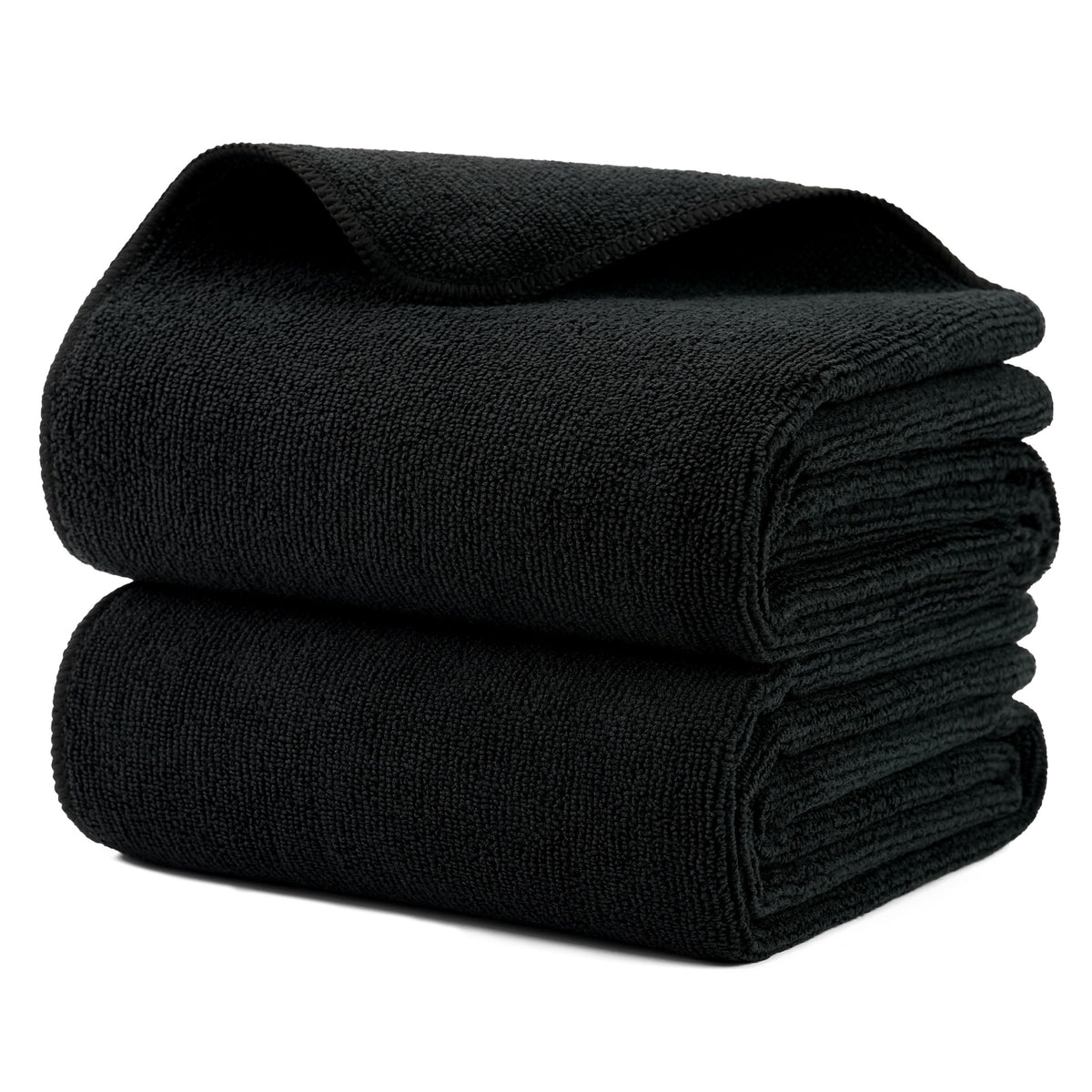 MICROFI front view of two black towels showing professional look and fast drying