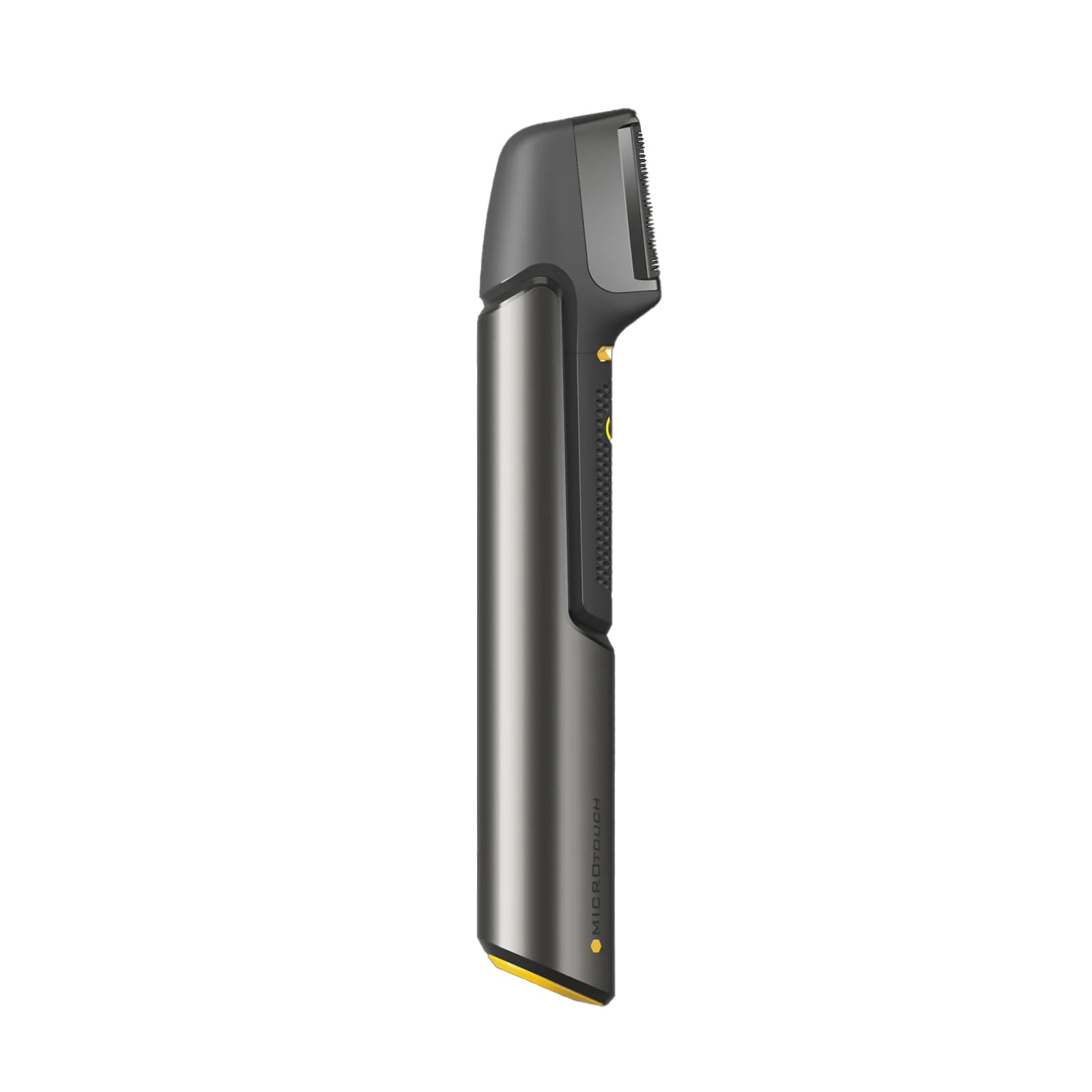 Microtouch front view showing comb-style body and LED light for easy home haircuts