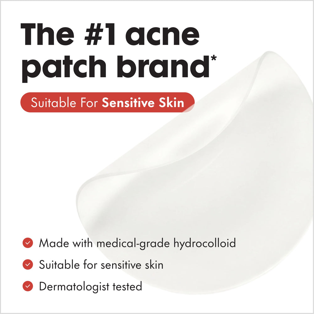 White Mighty Patch after use showing absorbed fluid, brand cleansing action
