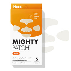 Mighty Patch front packaging showing five XL hydrocolloid patches for full-face coverage and clear skin