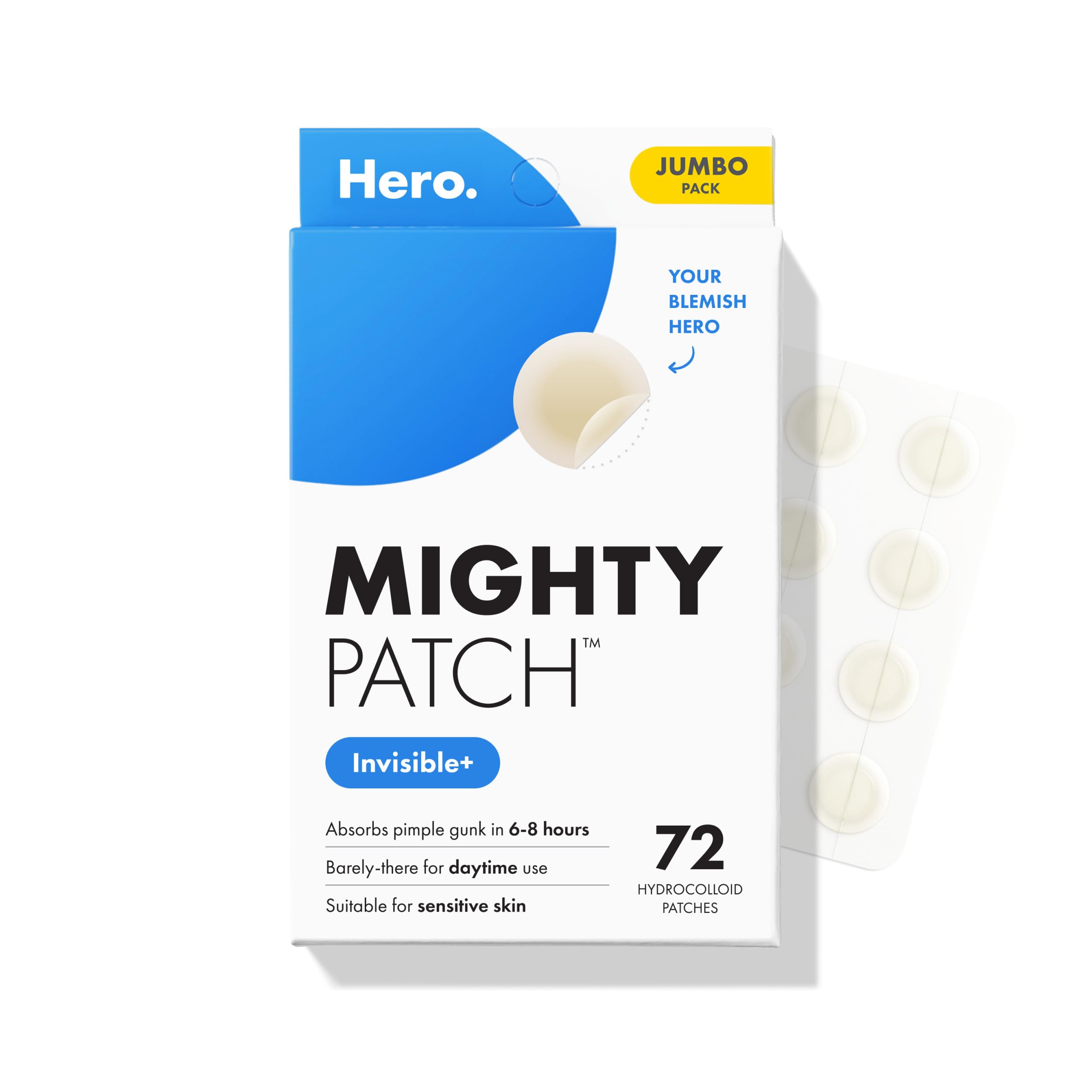 Mighty Patch front packaging showing 72-count convenience and portability