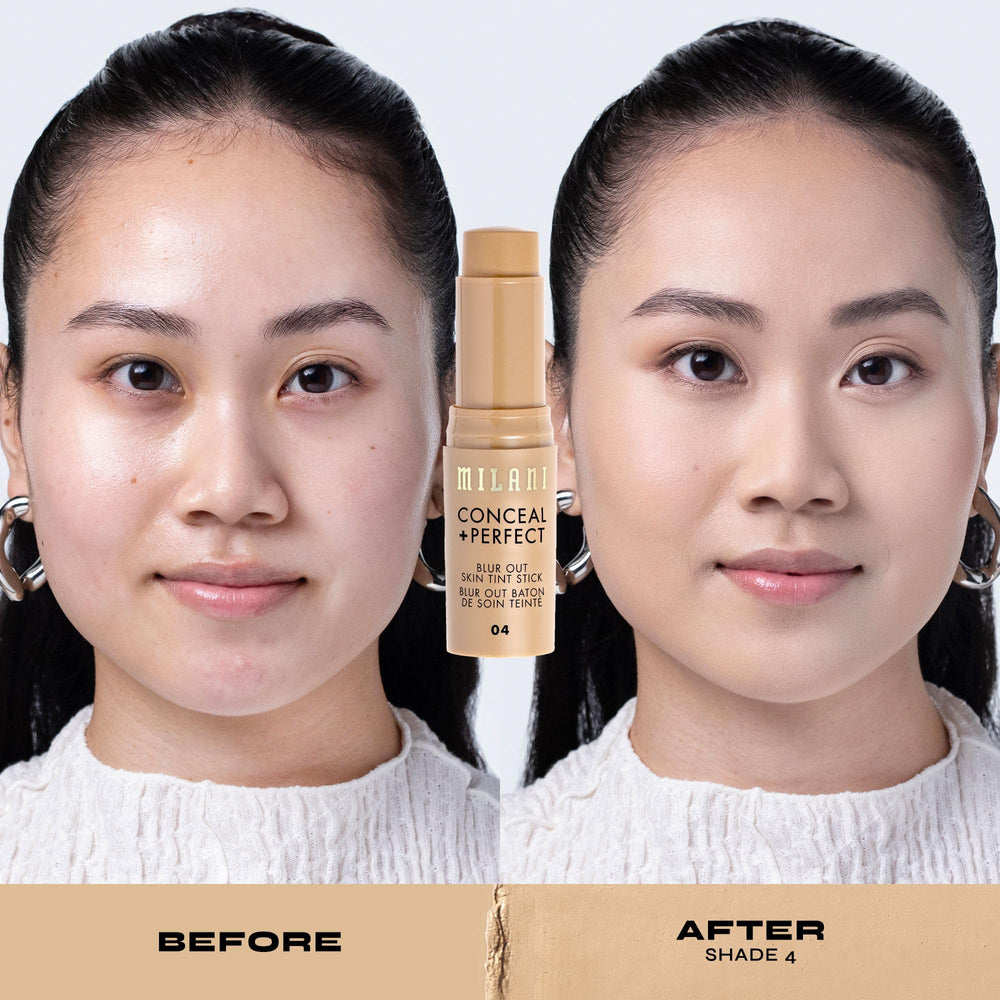 Milani before and after on cheek showing visible blur and even tone