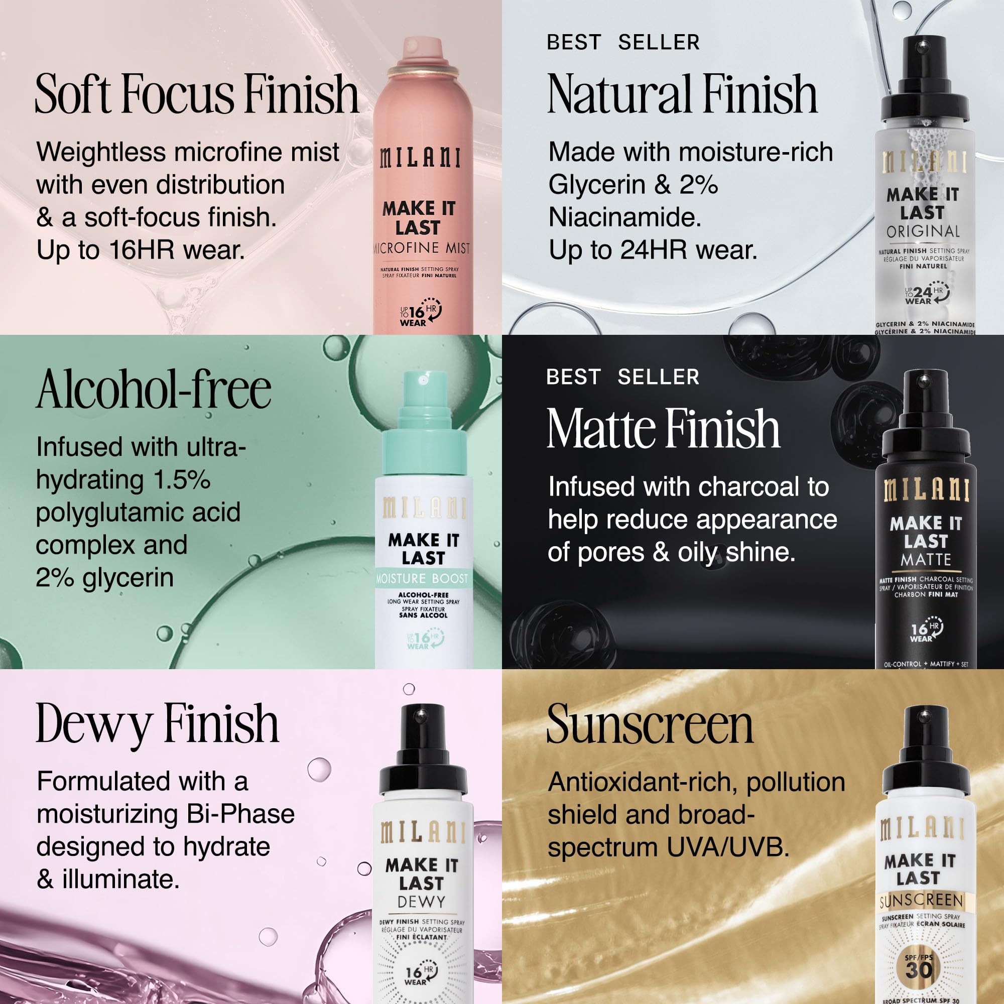 Milani lifestyle image of woman misting face for instant refresh
