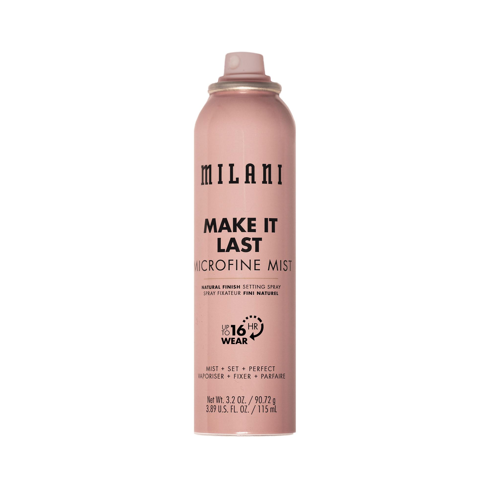 Milani front bottle showing product branding and longwear benefit