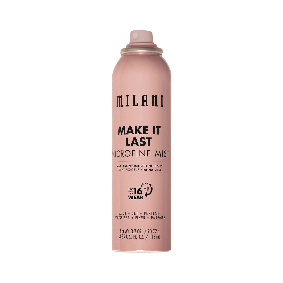 Milani front bottle showing product branding and longwear benefit