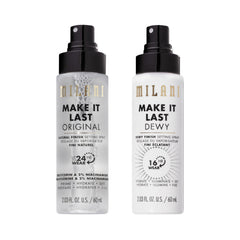 Milani front packaging 2-pack showing both natural and dewy sprays for versatile wear