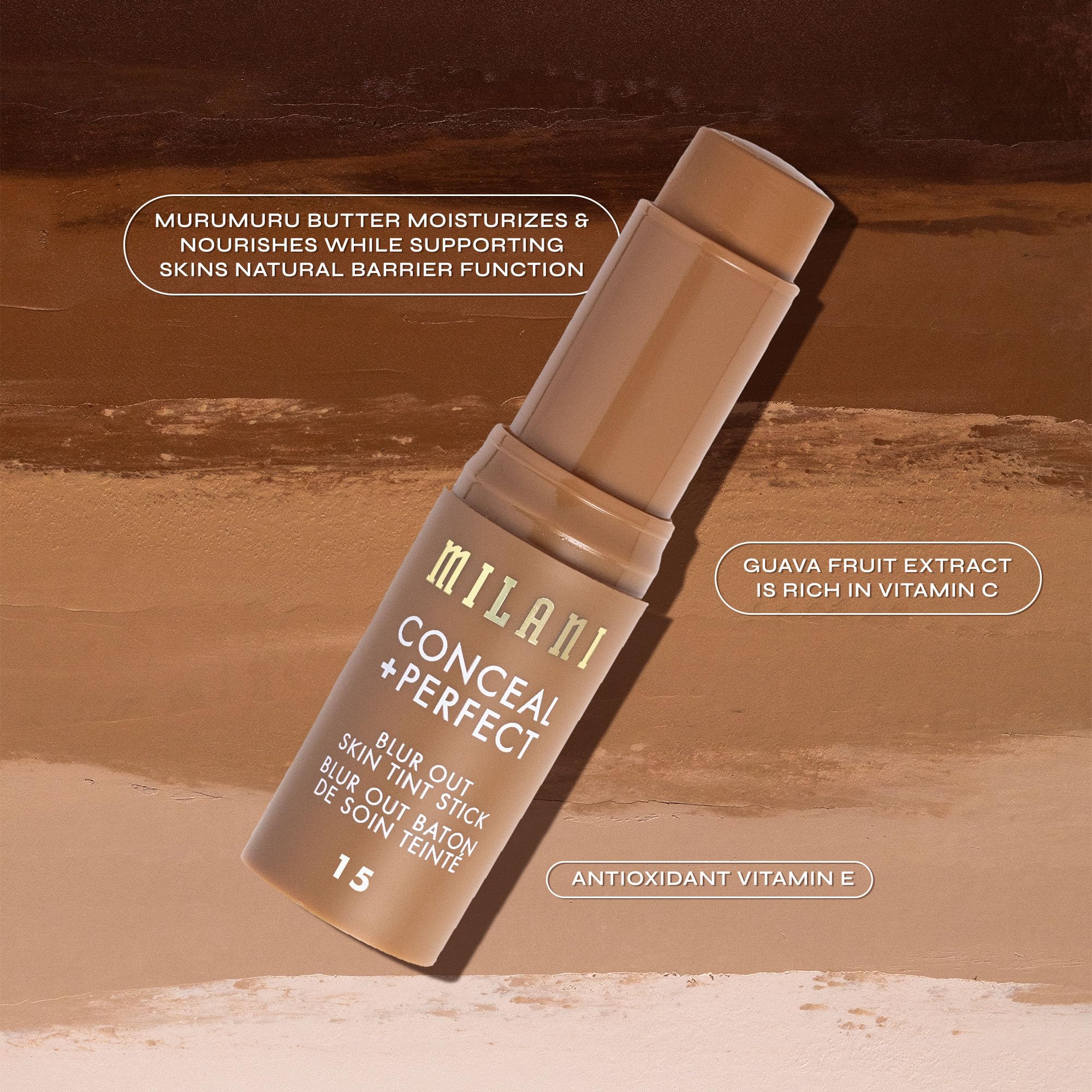 Milani ingredients label close-up showing Murumuru Butter and skin nourishment benefit