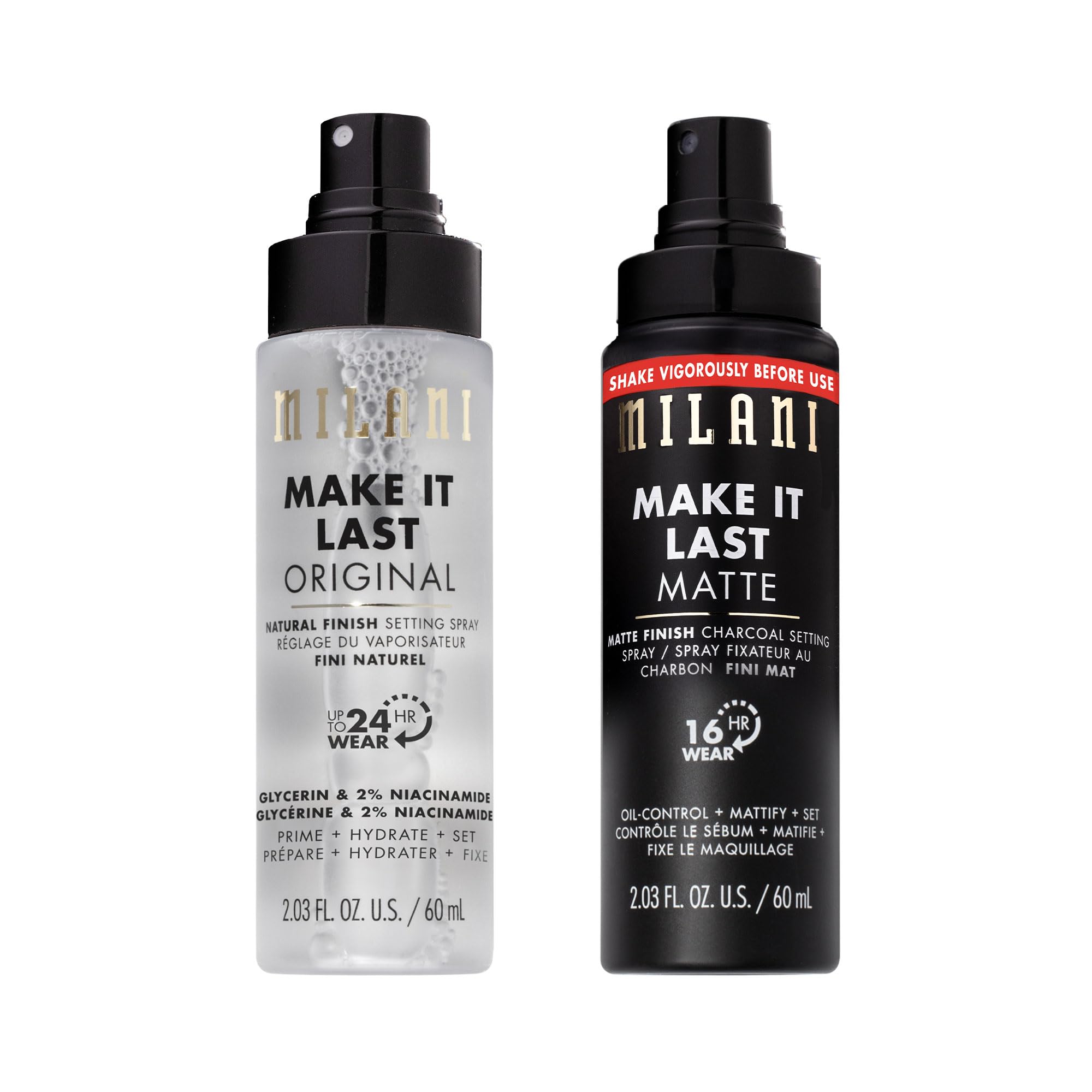 Milani front packaging showing the 2-pack and clear finish options for versatile wear