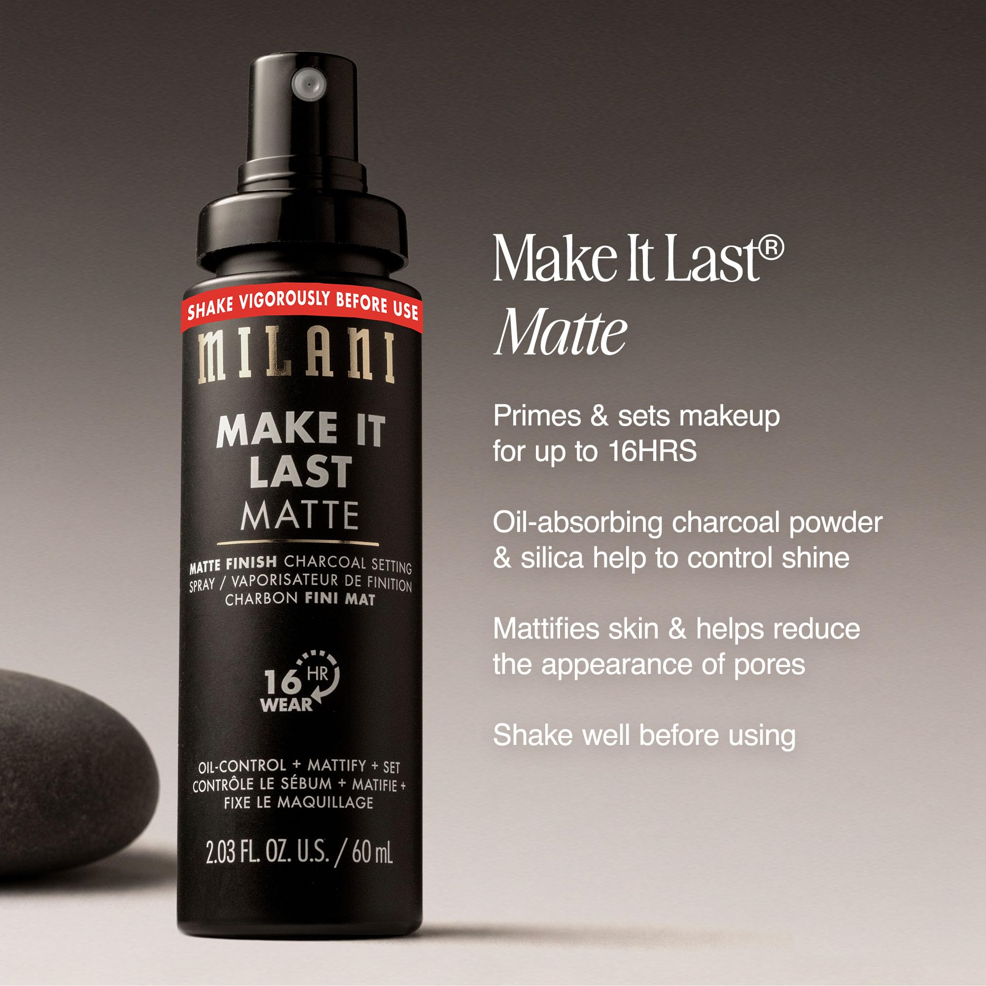 Model using Milani matte spray reducing oil and extending makeup wear during day