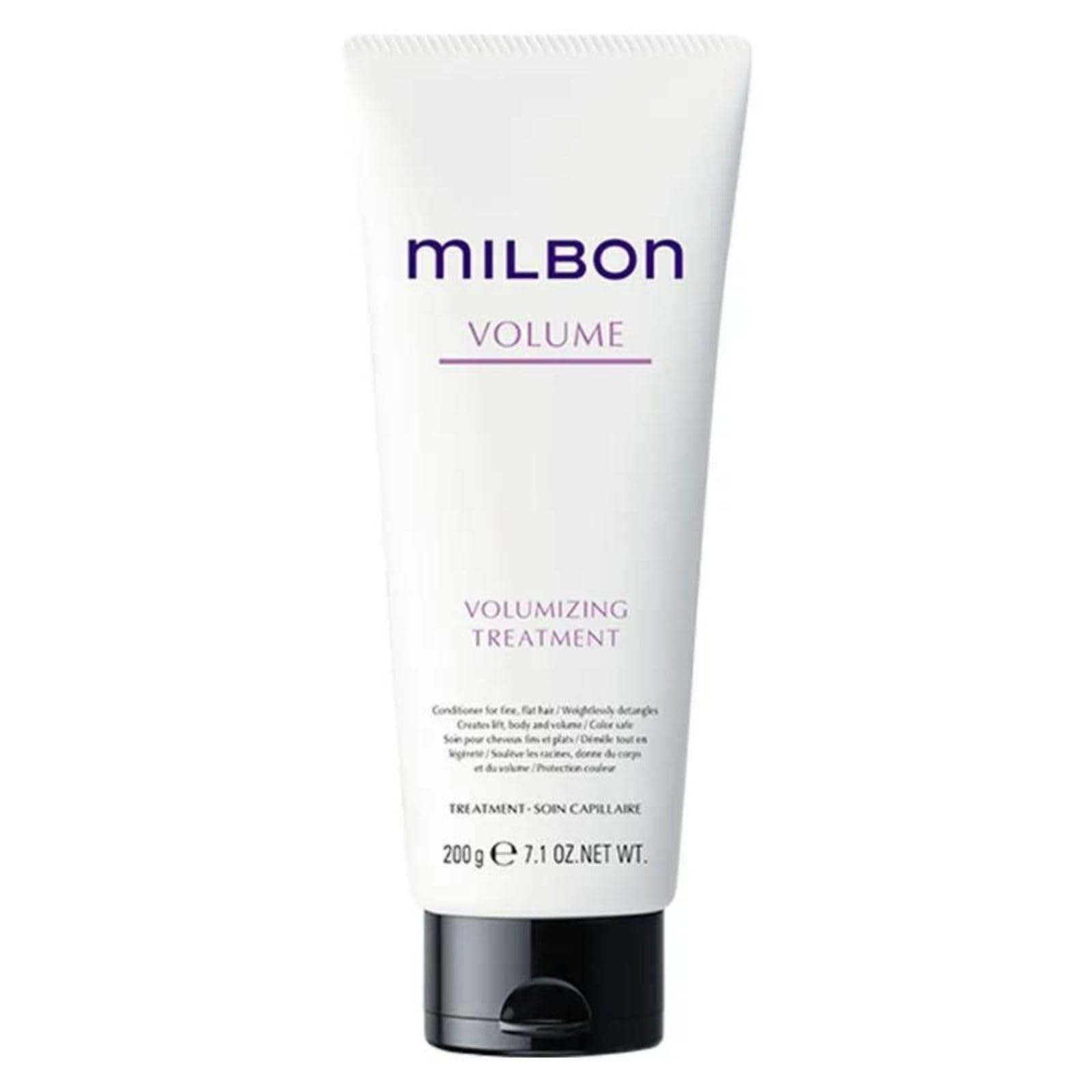 Milbon conditioner texture close-up highlighting lightweight creamy formula for weightless volume