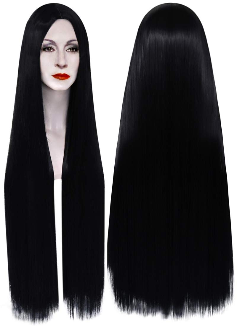 Mildiso front view of 40 inch black wig showing sleek length and instant glamour