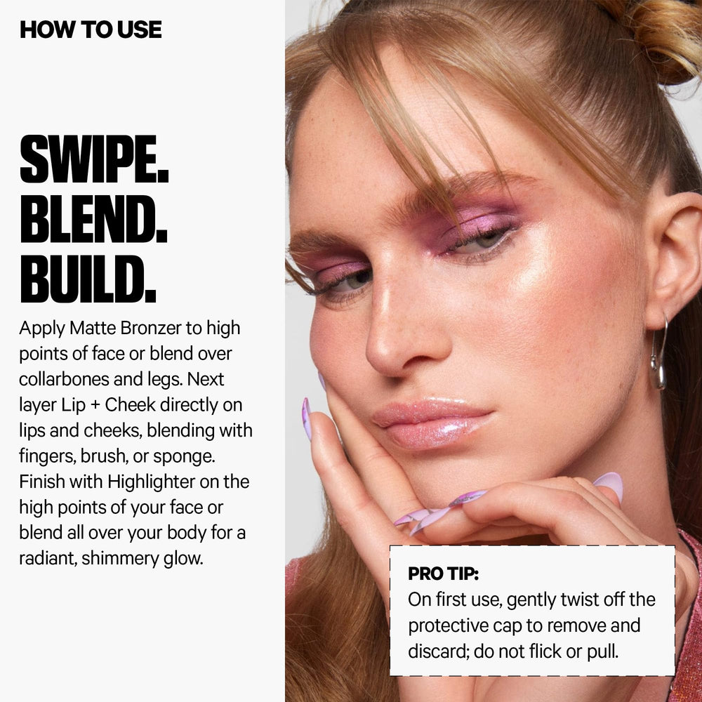 Milk Makeup Lip + Cheek Werk stick displayed on its side to show shade and dual-use benefit