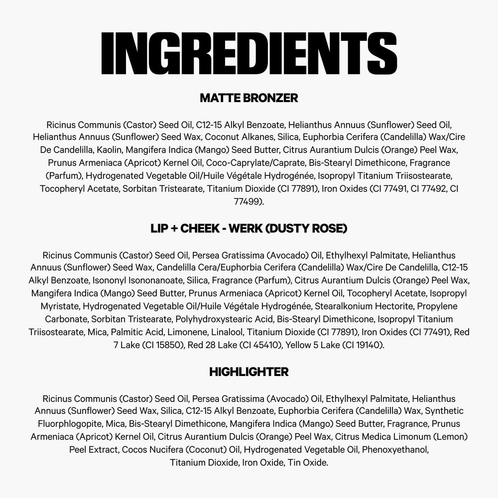 Milk Makeup ingredient label showing Mango Butter and plant oils for nourishing benefit