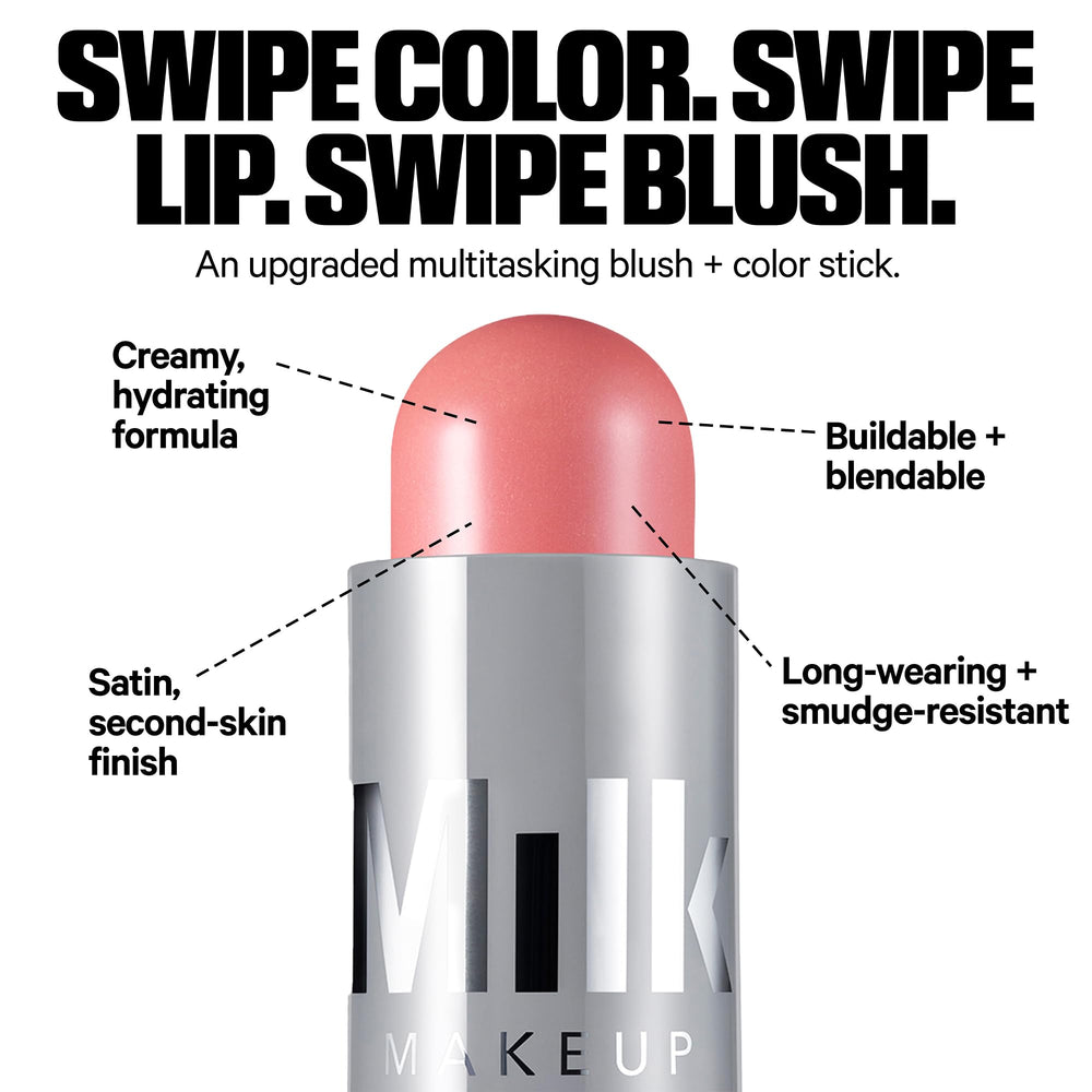 Milk Makeup Dash stick angled open displaying creamy tip for effortless application