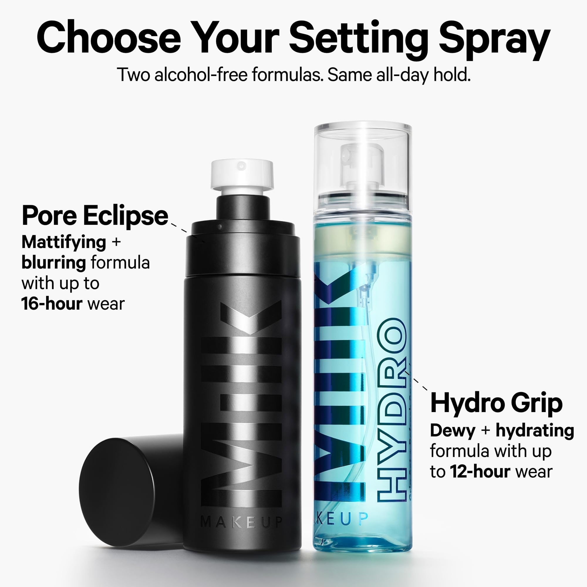 Person spritzing Hydro Grip on commute for on-the-go hydration and setting