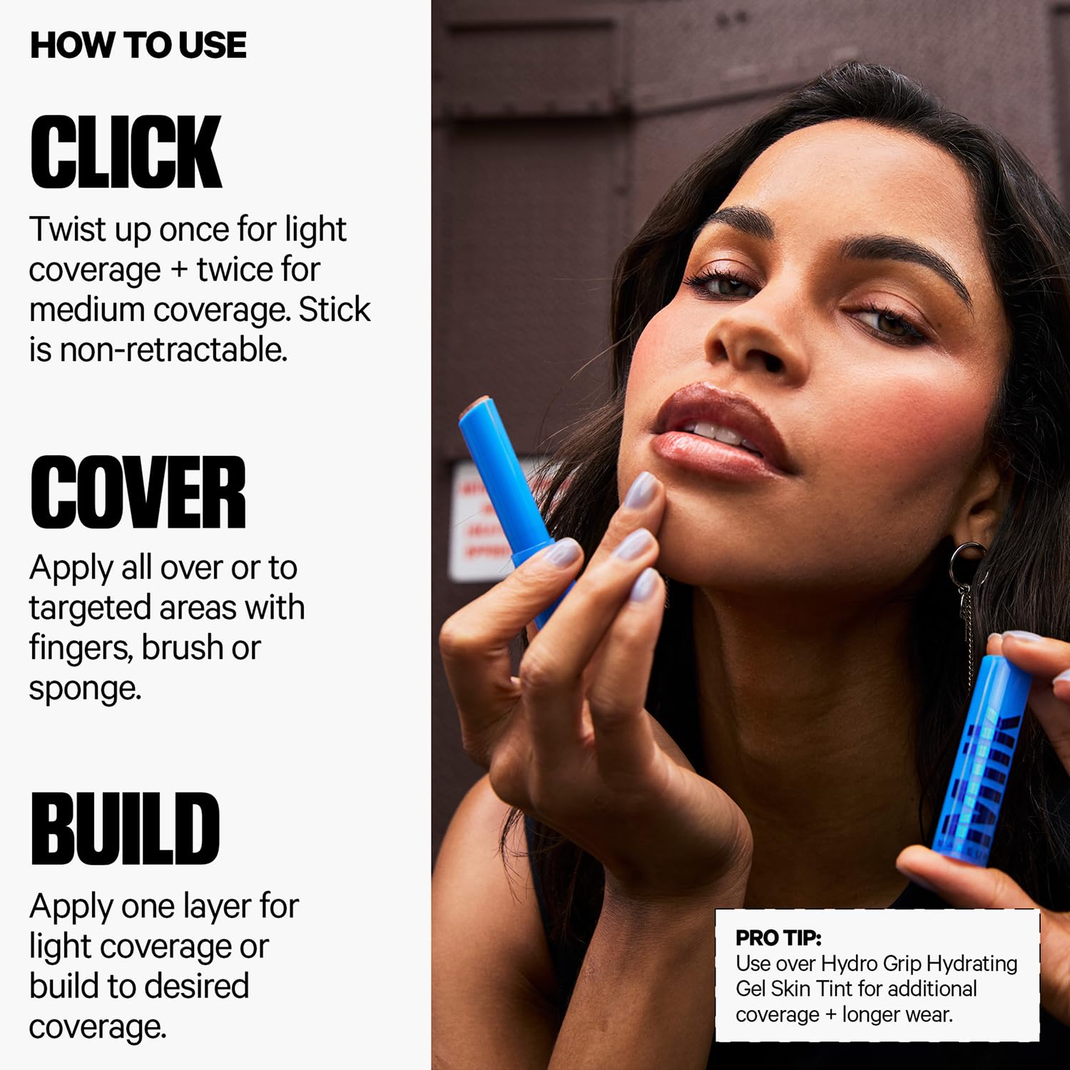 Milk Makeup Hydro Grip next to common objects for size comparison and travel-friendly benefit