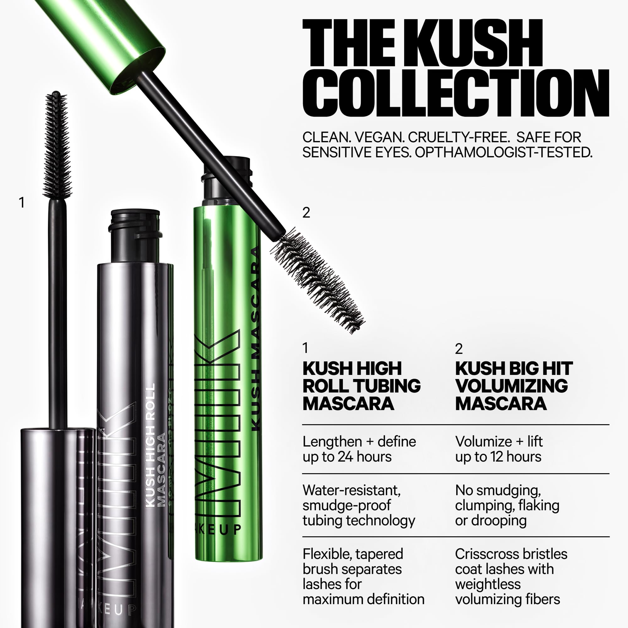 Milk Makeup lifestyle portrait of woman wearing mascara for long-lasting defined lashes