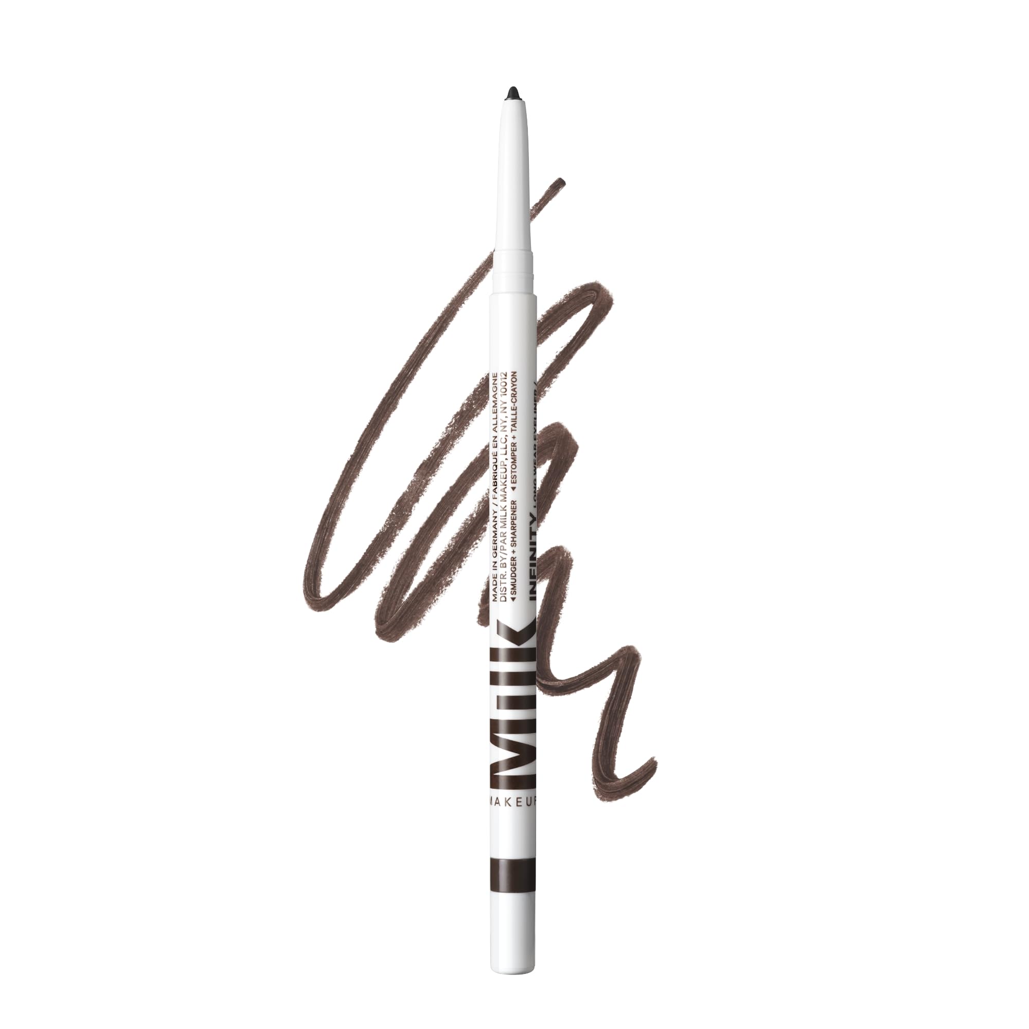 Milk Makeup eyeliner front packaging showing brown twist-up pencil and branding, travel-ready