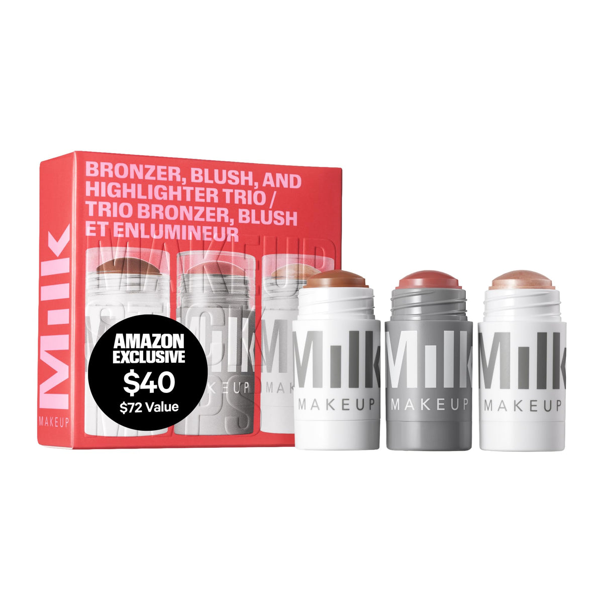 Milk Makeup trio front packaging showing three full-size sticks and labels — quick routine benefit