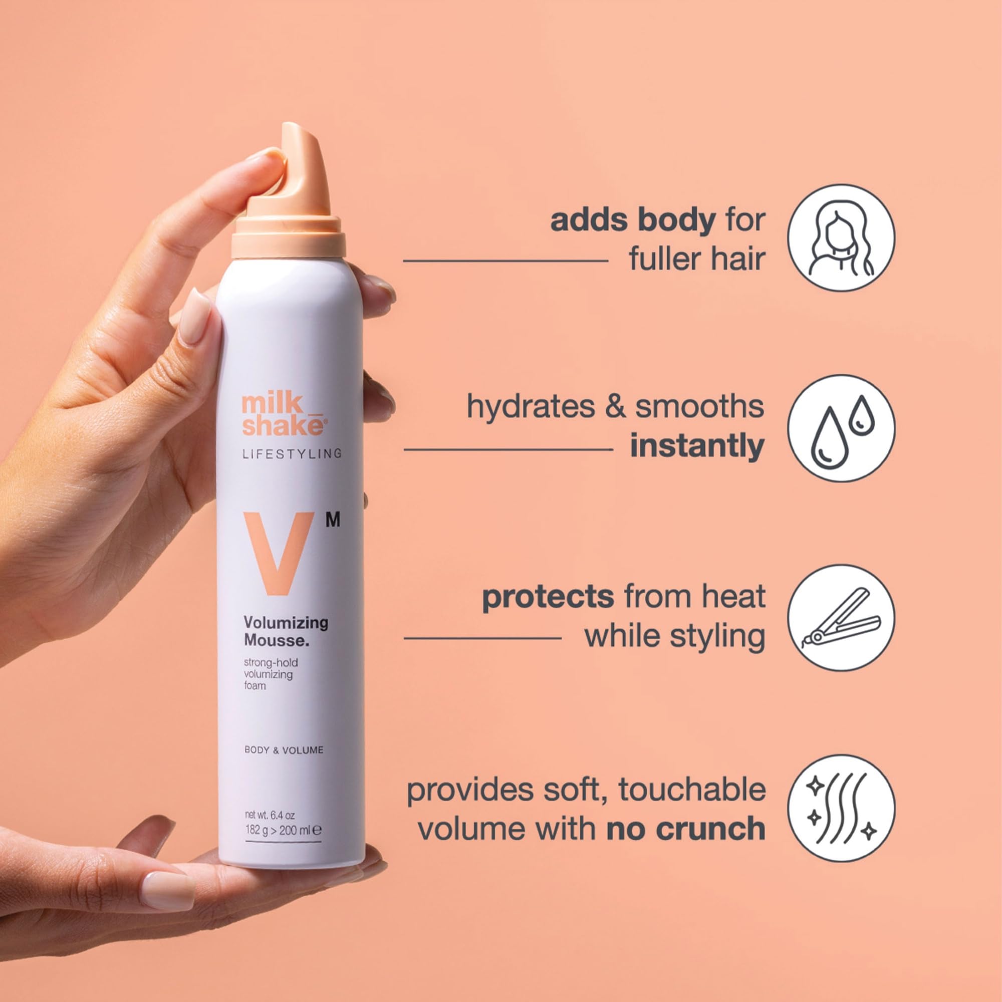 milk_shake mousse being applied to damp hair for lift and styling control