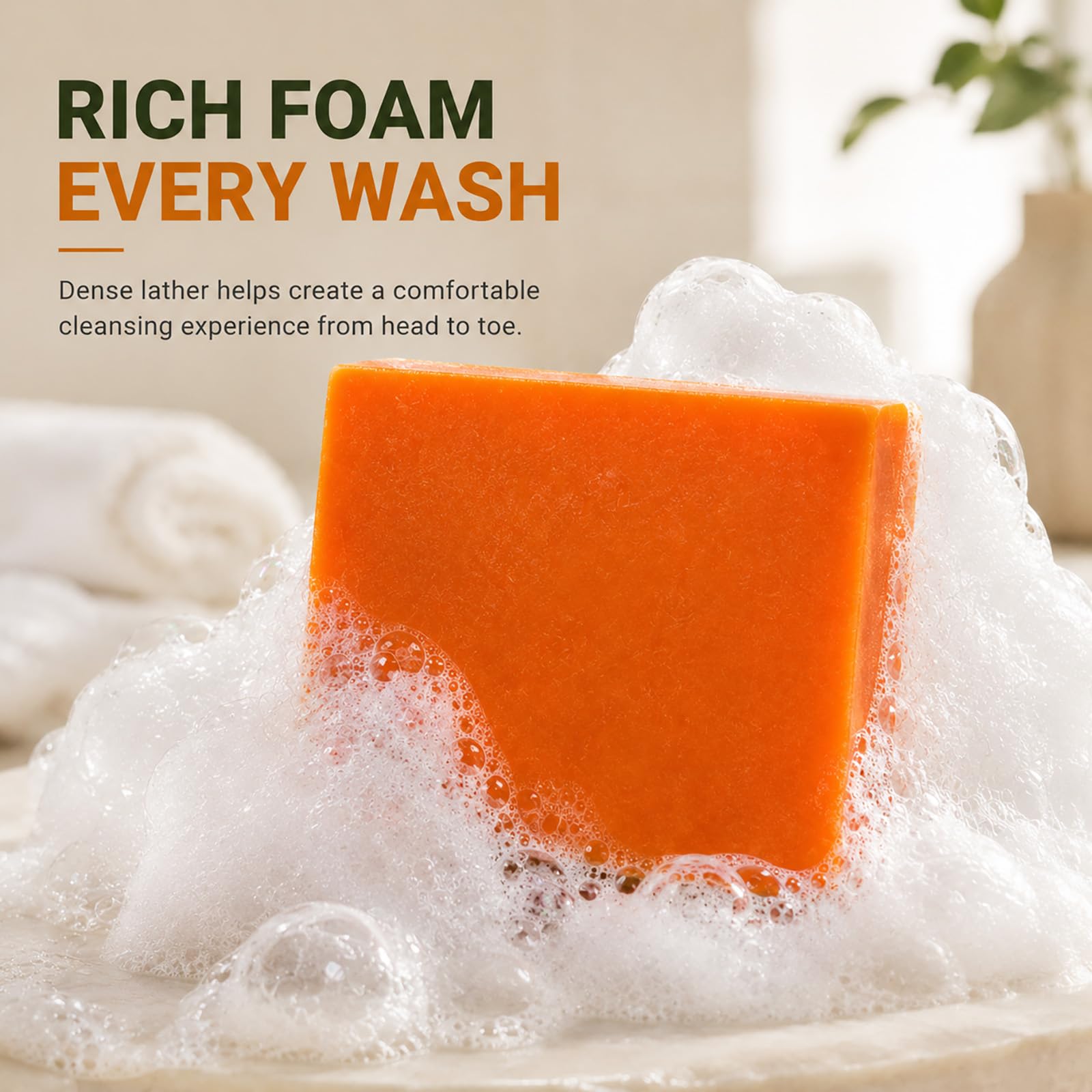 MilkyBump persimmon soap in shower being used for full-body refresh