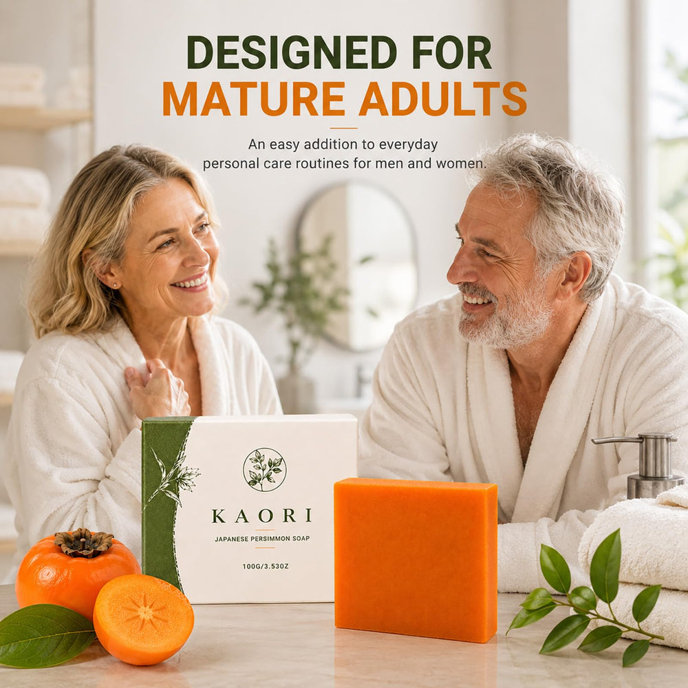 MilkyBump persimmon soap styled in bathroom for daily routine appeal