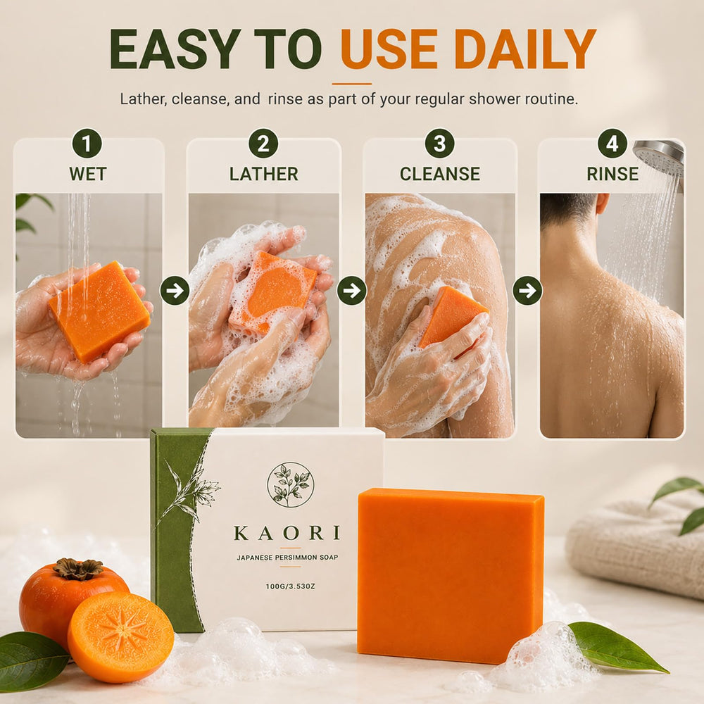 MilkyBump persimmon soap held in hand to show real-world size