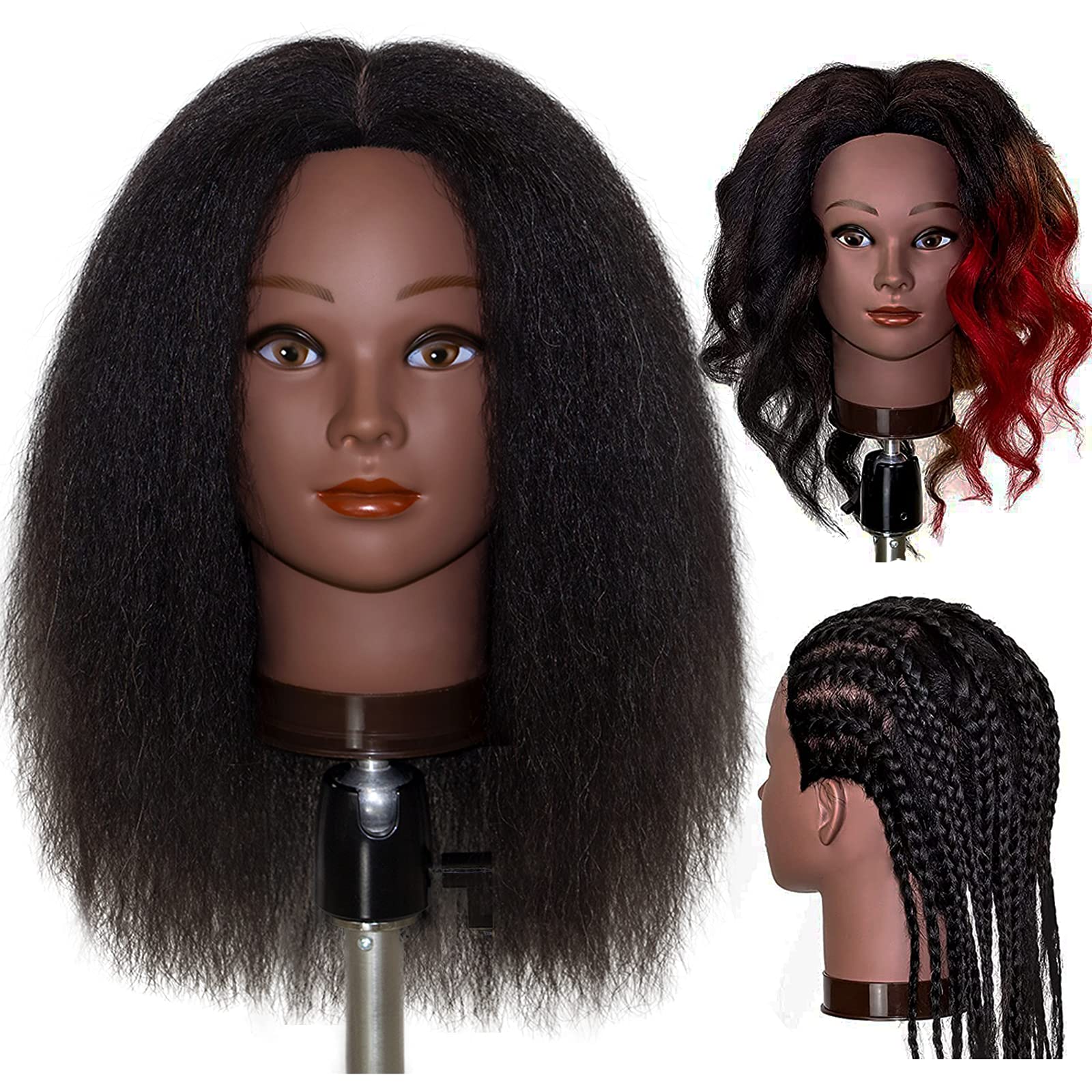 MILLYSHINE front view of mannequin head showing full 16-inch hair and styling benefit