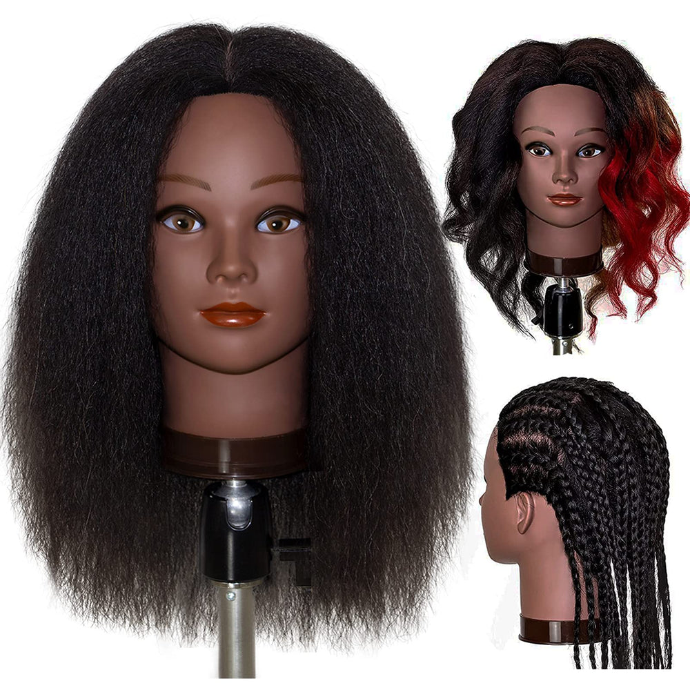 MILLYSHINE front view of mannequin head showing full 16-inch hair and styling benefit