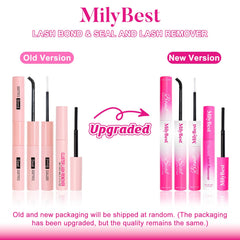 MilyBest dual-ended adhesive tube showing black bond and white seal for secure wear
