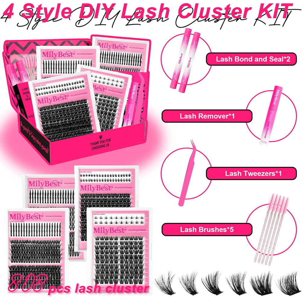 MilyBest close-up of individual lash clusters highlighting soft D-curl fibers