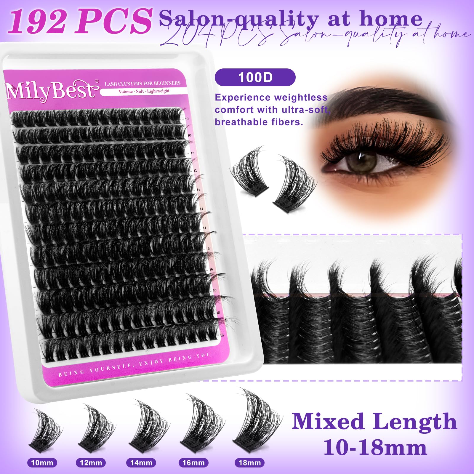 MilyBest clusters arranged on strips to view the variety of lengths and styles