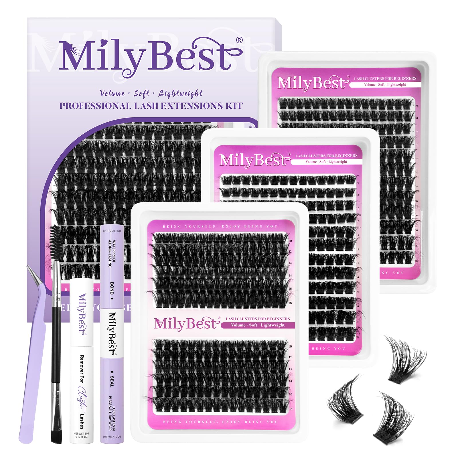 MilyBest front packaging showing full 564pc lash cluster kit for easy at-home use