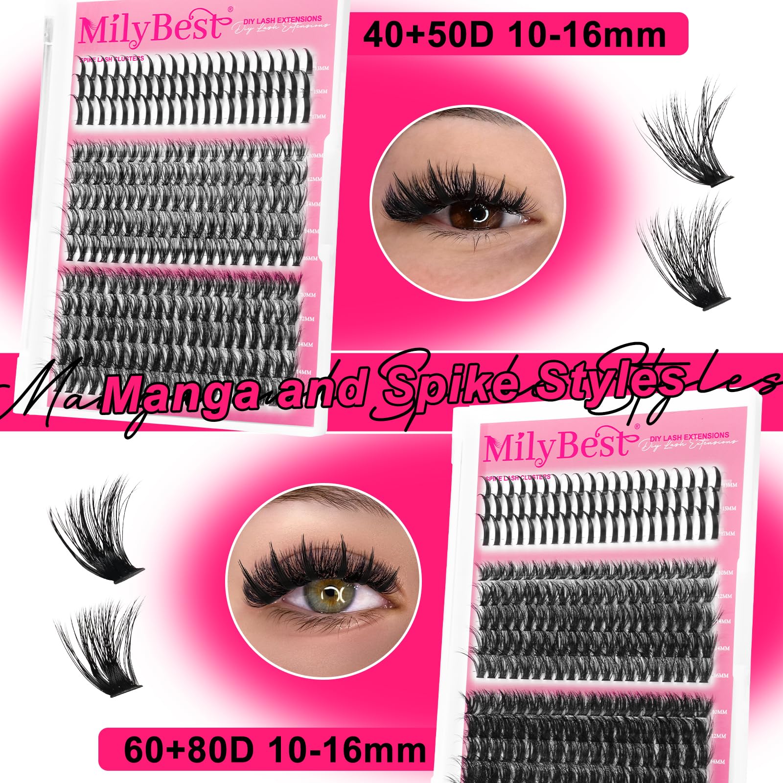 MilyBest tweezers and five brushes displayed for precise application and styling
