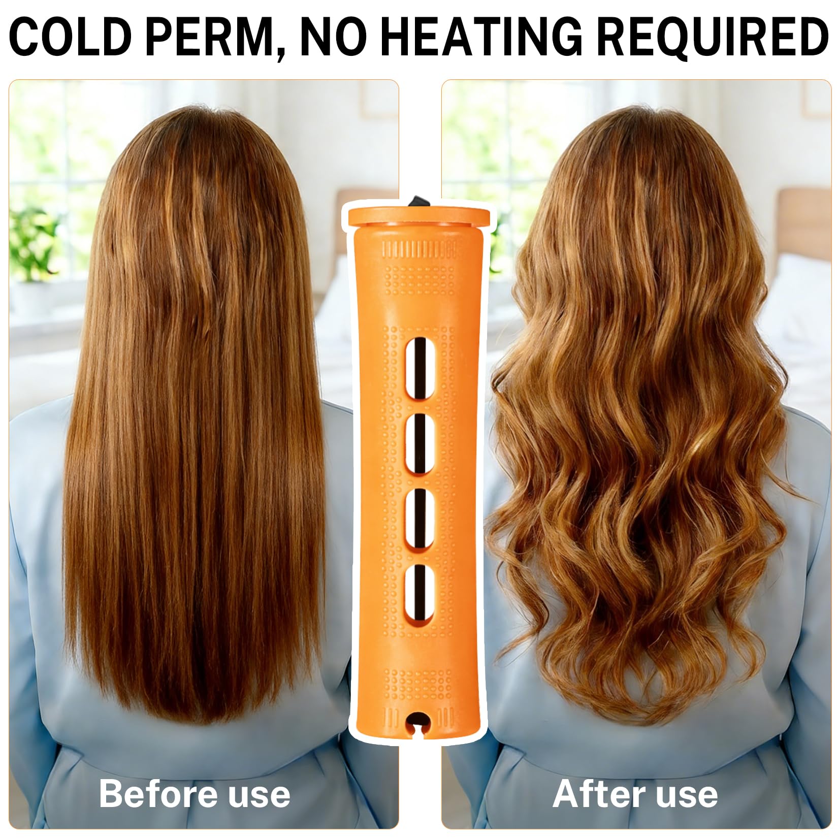 Mindow rod wrapped with hair in use demonstrating consistent curl formation benefit