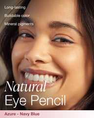 Mineral Fusion navy blue pencil texture swipe demonstrating creamy glide and buildable color benefit